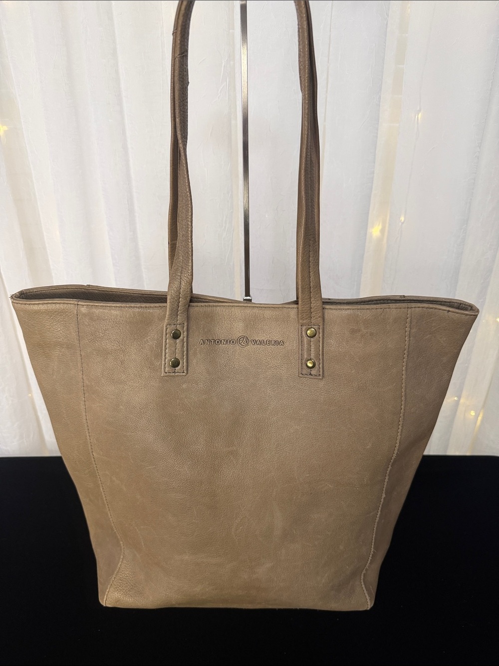 Taupe Leather Tote Bag